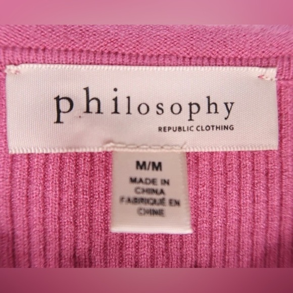 Philosophy Republic Clothing Purple Scalloped 3/4 Sleeves Frills Ribbed Top EUC - Picture 10 of 11